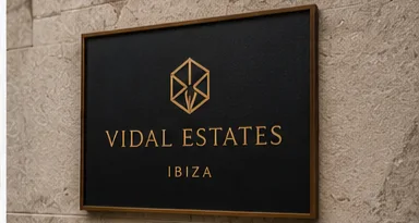 Vidal Estates Ibiza brass signage at the Marina Botafoch office